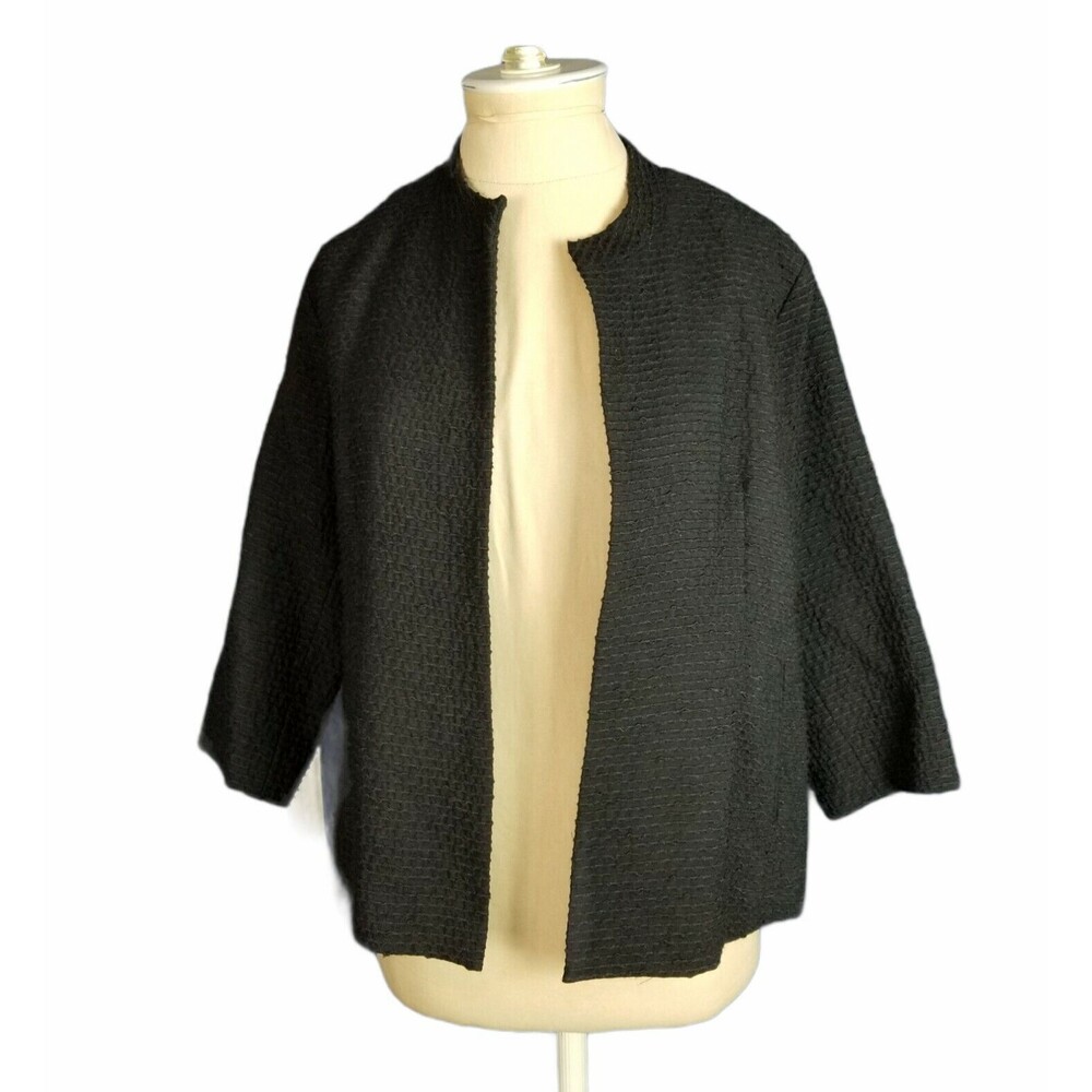 Eileen Fisher Women's Black Waffle Knit Blazer Cardigan Open Size Small